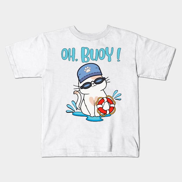 Funny Persian Cat Goes Swimming with a Buoy - Pun Intended Kids T-Shirt by Pet Station